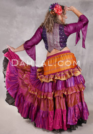 MOONLIGHT AVALON 25 Yard Silk Tiered Ruched Skirt - Iridescent Fuchsia, Magenta, Orange and Gold