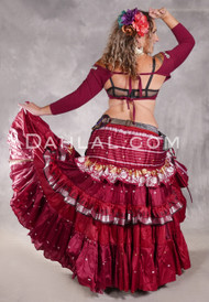 MOONLIGHT AVALON 25 Yard Silk Tiered Ruched Skirt - Deep Red, Black, Silver and Gold