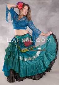MOONLIGHT AVALON 25 Yard Silk Tiered Ruched Skirt - Teal, Silver, Copper and Yellow