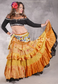 MOON FLOWER 25 Yard Printed Silk Ruched Skirt - Yellow, Goldenrod, Black and Red