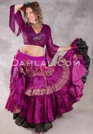 MOONLIGHT AVALON 25 Yard Silk Tiered Ruched Skirt - Magenta, Fuchsia, Black, Green and Gold