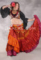 MOON FLOWER 25 Yard Silk Printed Ruched Skirt - Orange, Red, Dark Green, Black and Gold