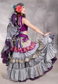 MOONLIGHT AVALON 25 Yard Silk Tiered Ruched Skirt - Gray, Silver, Gold and Magenta