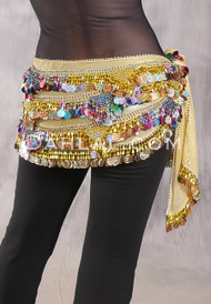 SINAI Egyptian Bead, Paillette and Coin Hip Scarf - Yellow, Gold and Multi-color