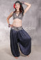 LUNA JADE II Silk Brocade Harem Pant and Small Halter Top Set - Dark Slate Paisley and Antique Silver
