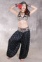 LUNA JADE II Silk Brocade Harem Pant and Small Halter Top Set- Black, Antique Gold and Silver