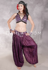 LUNA JADE II Silk Brocade Harem Pant and Halter Top Set - Plum, Fuchsia, Sage and Silver