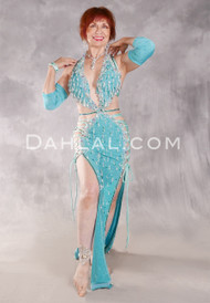 MIRRORED VISION Egyptian Dress - Aqua, Silver and Teal