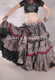 MOONLIGHT AVALON 25 Yard Silk Tiered Ruched Skirt - Gray,Black,Silver & Wine