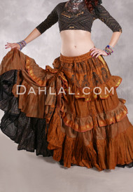 MOONLIGHT AVALON 25 Yard Silk Tiered Ruched Skirt - Copper, Olive, Gold & Black