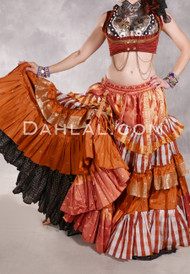 MOONLIGHT AVALON 25 Yard Silk Tiered Ruched Skirt - Salmon, Copper, Gold & White