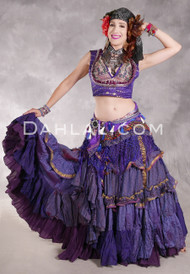 MOON FLOWER 25 Yard Printed Silk Ruched Skirt - Iridescent Purple and Gold