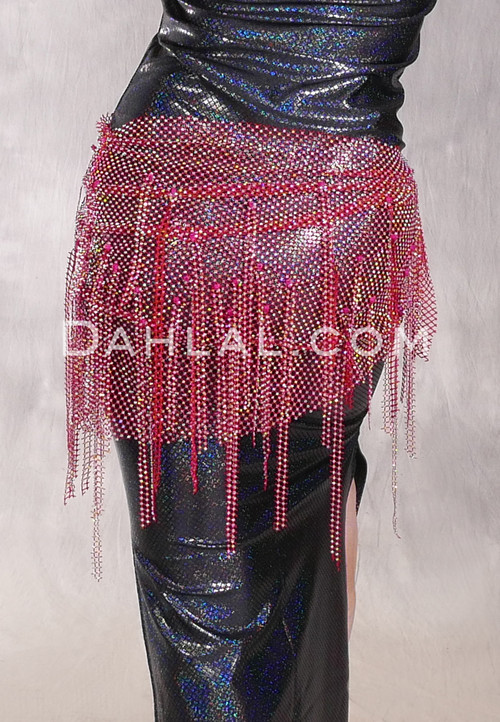 STARLIT Wide Rhinestone Fishnet Hip Wrap - Red