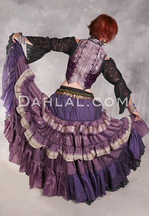 MOONLIGHT AVALON 25 Yard Silk Tiered Ruched Skirt - Purple, Dusty Lavender, Cream and Gold