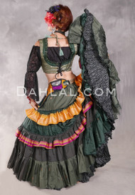 MOONLIGHT AVALON 25 Yard Silk Tiered Ruched Skirt - Sage, Forest Green, Goldenrod, Fuchsia and Gold