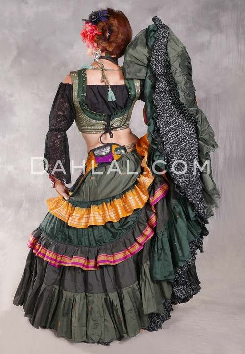MOONLIGHT AVALON 25 Yard Silk Tiered Ruched Skirt - Sage, Forest Green, Goldenrod, Fuchsia and Gold