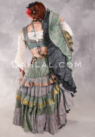 MOON FLOWER 25 Yard Printed Silk Ruched Skirt - Sage, Taupe, Wine, Green and Gold