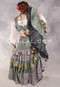 MOON FLOWER 25 Yard Printed Silk Ruched Skirt - Sage, Taupe, Wine, Green and Gold