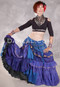 MOON FLOWER 25 Yard Printed Silk Ruched Skirt - Purplish Blue, Turquoise, Black and Gold