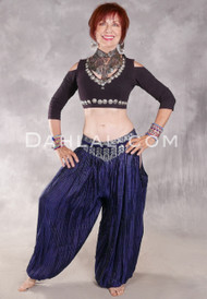 LUNA JADE Draped Silk Brocade Harem Pant - Navy and Silver