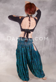 LUNA JADE Draped Silk Brocade Harem Pant -Teal, Green, Plum and Antique Silver