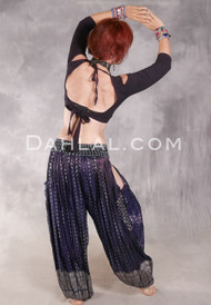 LUNA JADE Draped Silk Brocade Harem Pant - Dark Plum and Silver