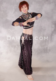LUNA JADE Draped Silk Brocade Harem Pant - Dark Chocolate and Silver