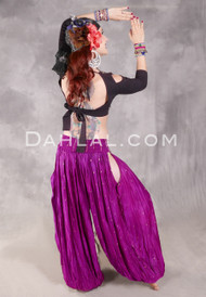 LUNA JADE Draped Silk Brocade Harem Pant - Deep Fuchsia and Silver