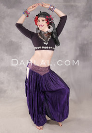 LUNA JADE Draped Silk Brocade Harem Pant - Purple and Sandy Lavender