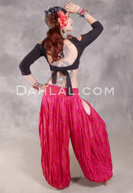 LUNA JADE Draped Silk Brocade Harem Pant -Red, Fuchsia and Silver
