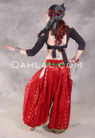 LUNA JADE Draped Silk Brocade Harem Pant - Red, Green and Gold