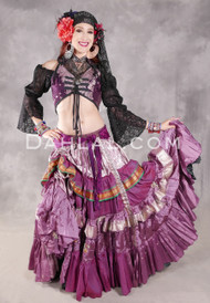 MOONLIGHT AVALON 25 Yard Silk Tiered Ruched Skirt - Magenta, Orchid, Silver, Gold and Green