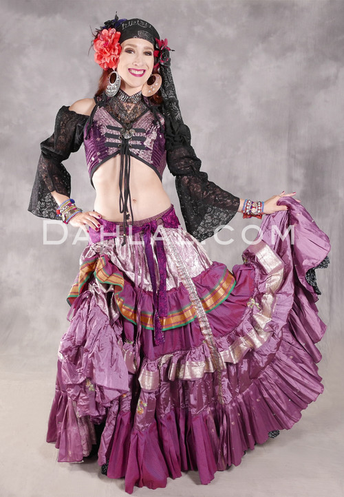 MOONLIGHT AVALON 25 Yard Silk Tiered Ruched Skirt - Magenta, Orchid, Silver, Gold and Green