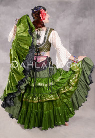 MOONLIGHT AVALON 25 Yard Silk Tiered Ruched Skirt - Green, Forest Green, Light Gold and Royal Blue