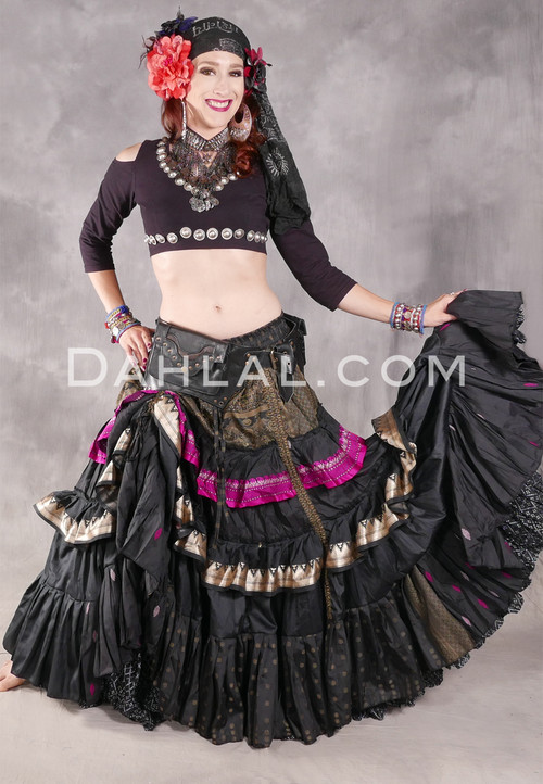 MOONLIGHT AVALON 25 Yard Silk Tiered Ruched Skirt - Black, Gold and Hot Pink