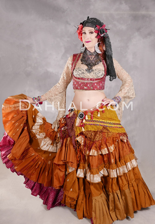 MOONLIGHT AVALON 25 Yard Silk Tiered Ruched Skirt - Gold and Copper