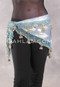 SUN GODDESS Wide Row Beaded Hip Scarf - Light Blue with Light Blue and Gold