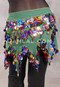 Egyptian Wave Hip Scarf with Coins and Paillettes - Green with Multi-color and Gold