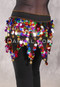 Egyptian Wave Hip Scarf with Coins and Paillettes - Black with Multi-color and Gold