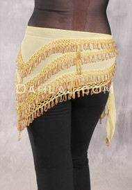 Deep V Beaded Loop Wrap, Egyptian Hip Scarf - Yellow with Gold