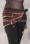 Deep V Beaded Loop Wrap, Egyptian Hip Scarf - Black with Red Iris and Gold