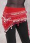 Deep V Beaded Loop Wrap, Egyptian Hip Scarf - Red with Red Iris and Silver