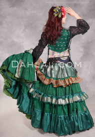 MOONLIGHT AVALON 25 Yard Silk Tiered Ruched Skirt - Deep Green, Copper and Silver