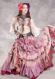 MOONLIGHT AVALON 25 Yard Silk Tiered Ruched Skirt - Wine, Mauve, Peach, Black and Gold