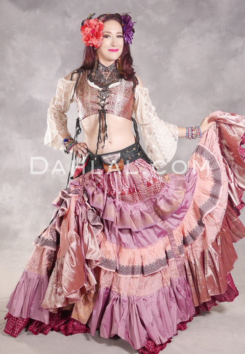 MOONLIGHT AVALON 25 Yard Silk Tiered Ruched Skirt - Wine, Mauve, Peach, Black and Gold