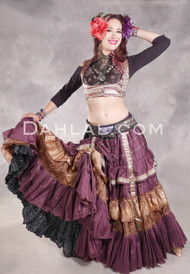 MOONLIGHT AVALON 25 Yard Silk Tiered Ruched Skirt - Deep Mauve, Deep Sand and Gold