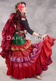 MOONLIGHT AVALON 25 Yard Silk Tiered Ruched Skirt - Green, Red, Lavender and Gold