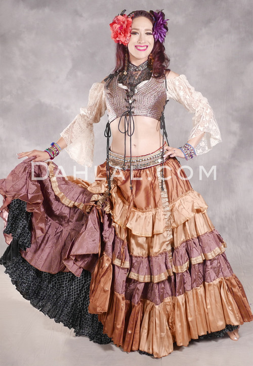 MOONLIGHT AVALON 25 Yard Silk Tiered Ruched Skirt - Light Bronze, Butter Cream, Mauve and Gold