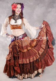 MOONLIGHT AVALON 25 Yard Silk Tiered Ruched Skirt - Deep Rust, Copper and Cream