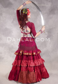 MOONLIGHT AVALON 25 Yard Silk Tiered Ruched Skirt - Dusty Deep Coral, Deep Red, Red, Tan and Gold